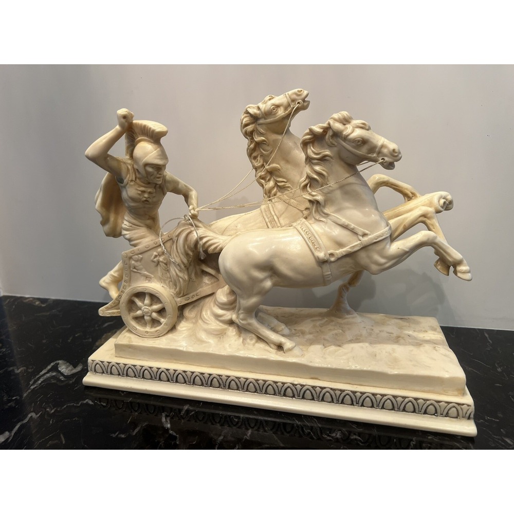Vintage Amilcare Santini Resin Sculpture Roman Gladiator Chariot Horse Italy